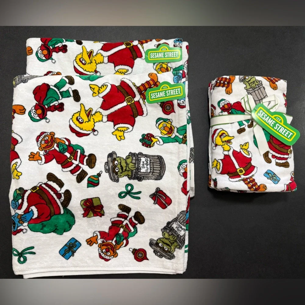 Sesame Street Set of 4 Festive Character Bath & Hand Towels (2Bath, 2Hand) NWT